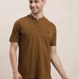 Turtle Brown Slim Fit Henley T-Shirt-image-71