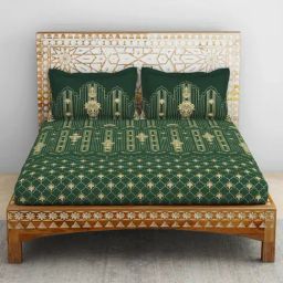 Spaces Rangana Swarna Printed Green 210 TC Cotton Double Bedsheet with 2 Pillow Covers-image-48