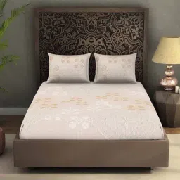 Spaces Rangana Digital Printed Taupe 300 TC Cotton Double Bedsheet with 2 Pillow Covers-image-92
