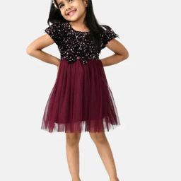 Bella Moda Girls Black & Maroon Embellished Dress-image-77
