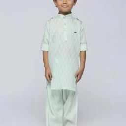 Kids Island Boys Green Embroidery Full Sleeves Kurta Set-image-50