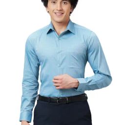 Raymond Blue Cotton Slim Fit Texture Shirt-picture-47