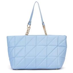 KLEIO Quilted Blue Quilted Large Leather Tote Handbag-12