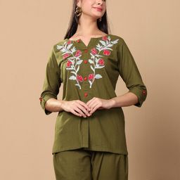 Lative Colours of Fashion Embroidered Notch Neck Linen Tunic With Trouser-image-47