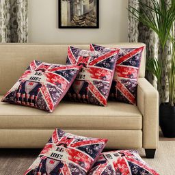 ROMEE Navy Blue & Red Set of 5 Abstract Square Cushion Covers-16