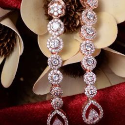 Saraf RS Jewellery Rose Gold White AD Studded Dangler Earrings-40