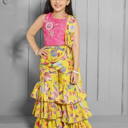 Ministitch Girls Floral Printed Top with Sharara-image-68