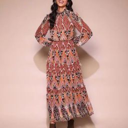 Label Ritu Kumar Brown Floral Print Midi Dress-17