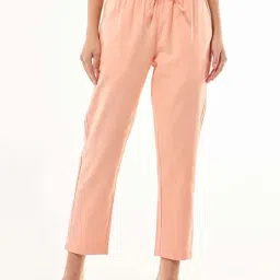 Bewakoof Peach Cotton Regular Fit Trousers-image-0