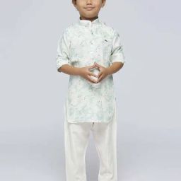 Kids Island Boys Green Printed Full Sleeves Kurta Set-picture-37