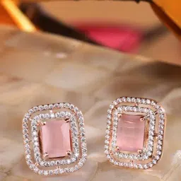 Saraf RS Jewellery Pink AD Studded square shaped stud Earrings-image-12