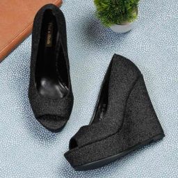 Flat N Heels Women's Black Peeptoe Wedges-image-85