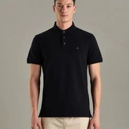 TOMMY HILFIGER Navy Solid Slim Fit Cotton Polo T-Shirt-image-23