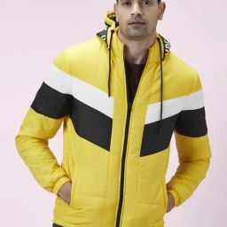 People By Pantaloons Yellow & Black Regular Fit Colour Block Hooded Jacket-4