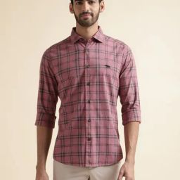 Andamen Light Red Slim Fit Checks Shirt-image-8