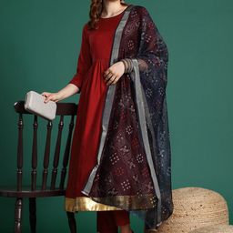 Sangria Gotta Patti Empire Kurta with Trousers & With Dupatta-18