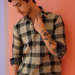 Indian Needle Men Classic Spread Collar Checked Cotton Casual Shirt-picture-2