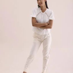 Go Colors! Off-White Cotton Mid Rise Pencil Pants-image-71
