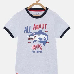 3PIN Boys Grey Melange Printed Round Neck T-shirt-image-46
