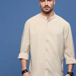showoffff Showoff Beige Cotton Slim Fit Texture Shirt-picture-6
