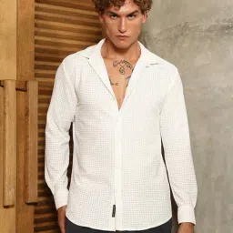 Campus Sutra Cream White Hive-Weave Textured Shirt-picture-48