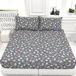THE WHITE MOSS Grey & Pink Floral Printed 210 TC Queen Bedsheet Set- 2.25 m x 2.55 m-image-71