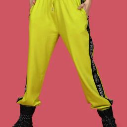 zink Z Lime Green Cotton Regular Fit High Rise Joggers-image-59