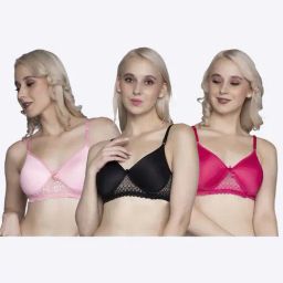FIMS Black & Pink Lace Work Bras - Pack Of 3-image-79