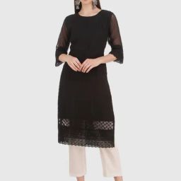 SWAGG INDIA Black Embroidered Straight Kurta-image-90