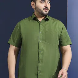 bigbanana Men Plus Size Olive Solid Shirt-image-91