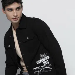 The Indian Garage Co Men Black & White Typography Print Cotton Tailored Jacket-19