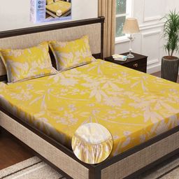 FABINALIV Yellow & White Floral 300 TC King Bedsheet with 2 Pillow Covers-image-70