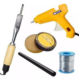 VMTRONIX Electric Soldering Iron, Glue Gun 40 W, 5 pcs Glue Stick Black, Soldering Wire Wick and Soldering Paste for Precision Electric Work-20