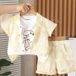 INCLUD Boys Dinosaur Printed Short Sleeves Shirt With T-Shirt & Shorts-image-74