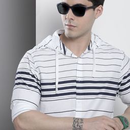 The Indian Garage Co Men White Horizontal Stripes Casual Shirt-image-31