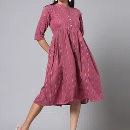 moda rapido Moda RapidoStriped Mandarin Collar Cotton Fit and Flare Dresses-picture-42