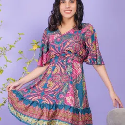 Boholyfe Women Bohemian Flared Sleeve A-Line Dress-image-22