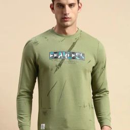 SHOWOFF Green Cotton Slim Fit Printed Sweatshirt-20