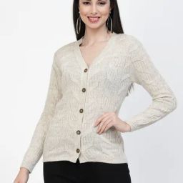 Kalt Beige Self Design Cardigan-picture-7