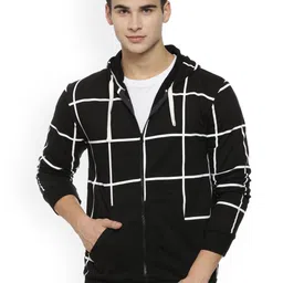 Campus Sutra Men Black & White Checked Hooded Sweatshirt-picture-17