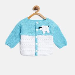 CHUTPUT Unisex Kids White & Blue Embroidered Cardigan-59