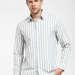SELECTED HOMME Grey & White Regular Fit Striped Shirt-picture-14