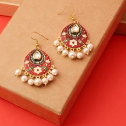 OOMPH Jewellery Red Maroon Enamel Floral Ethnic Tear Drop-12