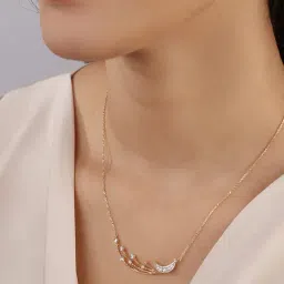 Mia by Tanishq Crescent Comet's Glimmer 14k Gold & Diamond Necklace-image-30