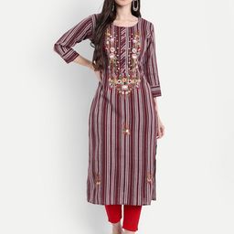4u Fashion Women Striped Thread Work Kurta-image-88