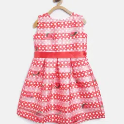 Stylestone Kids Red Printed Dress With Tie Belt-image-24