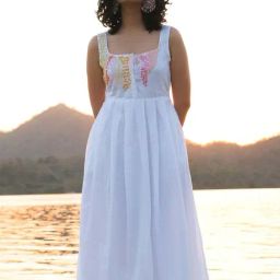 Okhai Merge White Pure Cotton Hand Embroidered A-Line Dress-picture-46