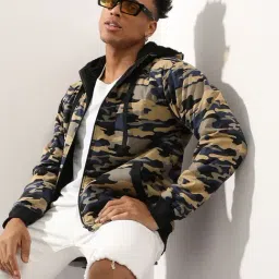 Campus Sutra Navy Blue Cotton Regular Fit Camouflage Hooded Jacket-picture-28