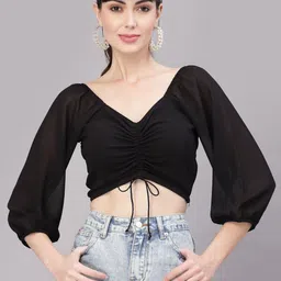 aayu Georgette Puff Sleeve Front Tie-up Crop Top-picture-47