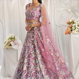 panchhi Embroidered Sequinned Net Semi Stitched Lehenga & Unstitched Blouse With Dupatta image 3